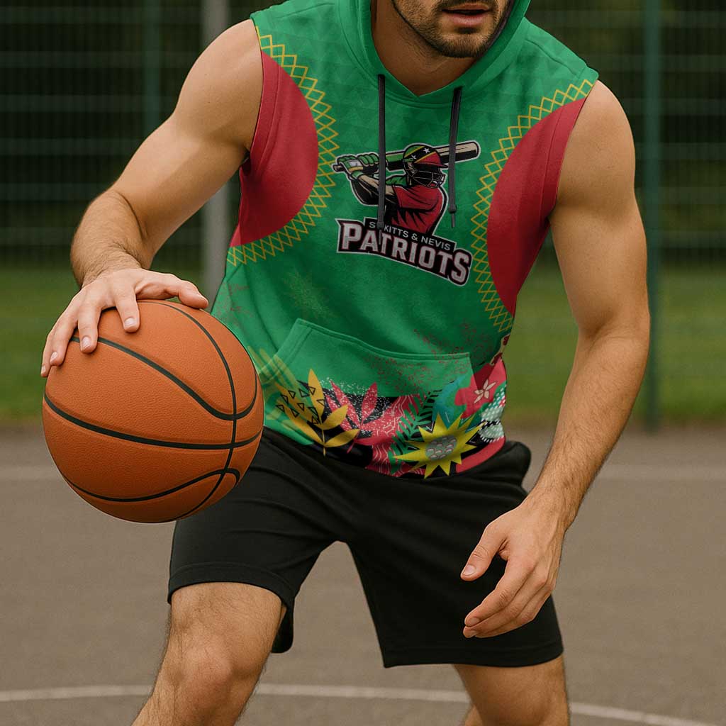 Custom Caribbean Cricket St Kitts and Nevis Sleeveless Hoodie Two Islands One Fire Patriots Crown 2025 - Green - Wonder Print Shop