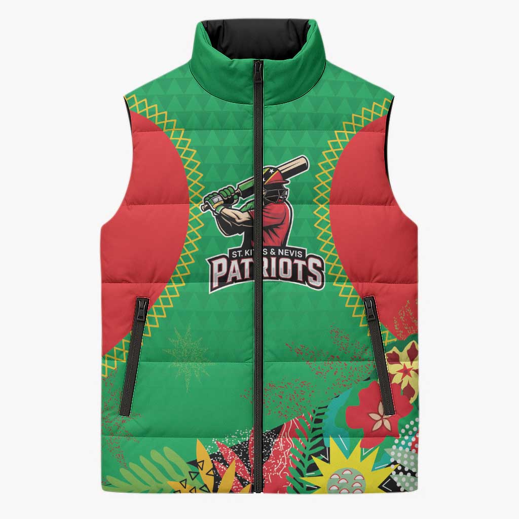 Custom Caribbean Cricket St Kitts and Nevis Sleeveless Puffer Jacket Two Islands One Fire Patriots Crown 2025 - Green - Wonder Print Shop