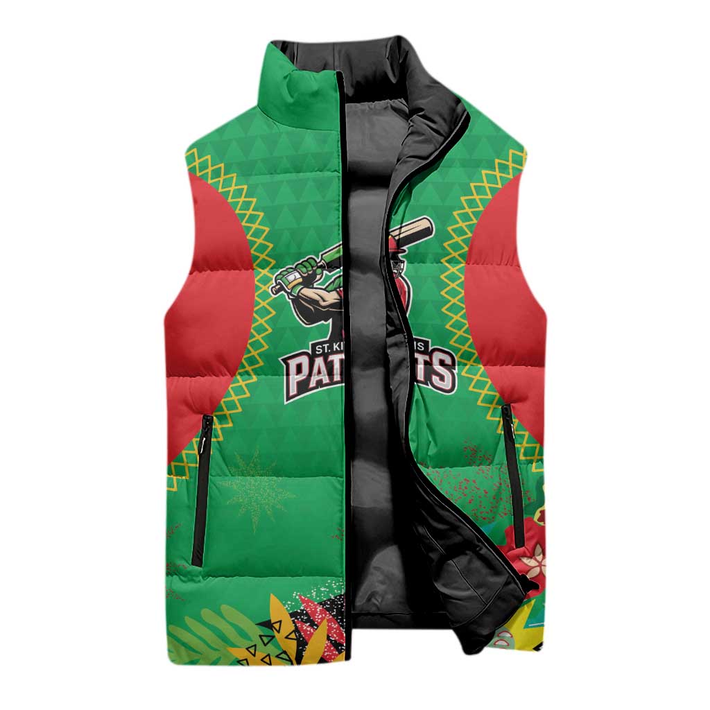 Custom Caribbean Cricket St Kitts and Nevis Sleeveless Puffer Jacket Two Islands One Fire Patriots Crown 2025 - Green - Wonder Print Shop