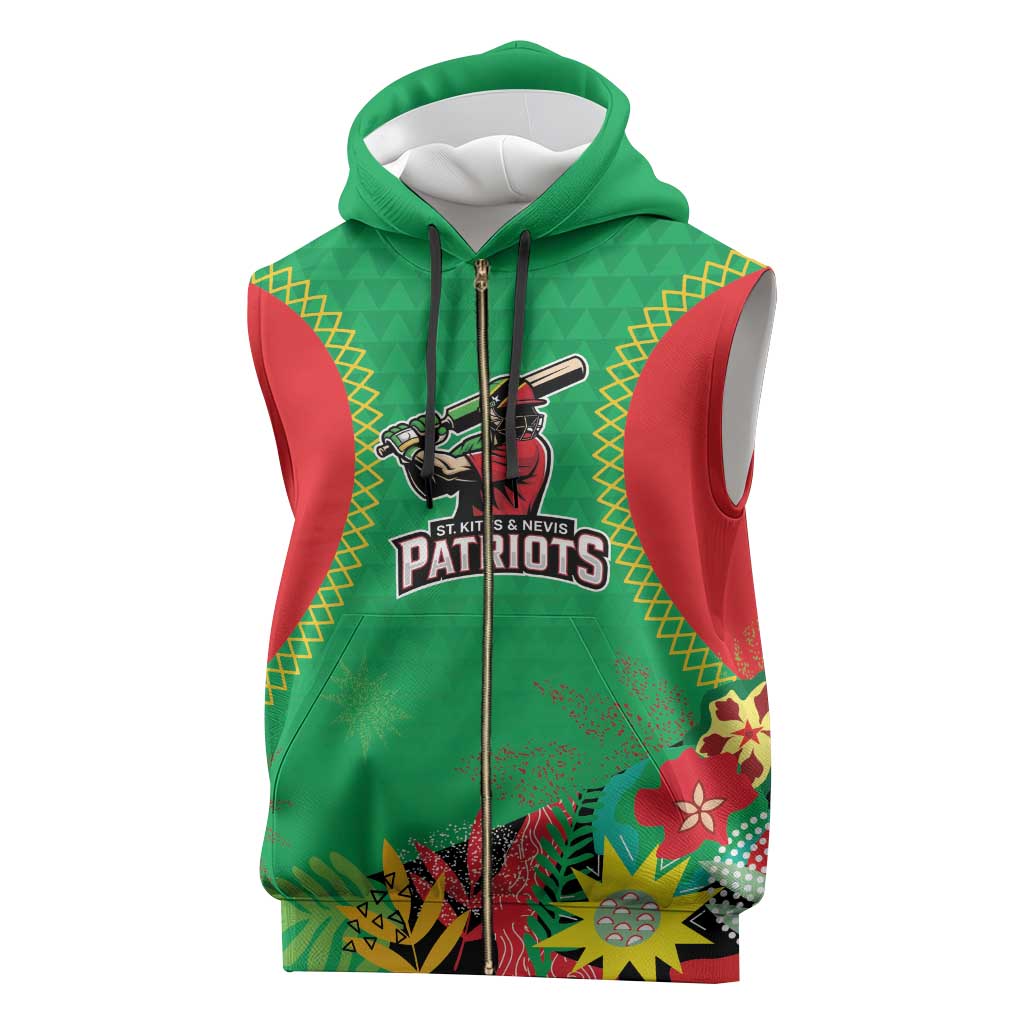 Custom Caribbean Cricket St Kitts and Nevis Sleeveless Zip Hoodie Two Islands One Fire Patriots Crown 2025 - Green - Wonder Print Shop