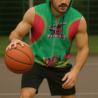 Custom Caribbean Cricket St Kitts and Nevis Sleeveless Zip Hoodie Two Islands One Fire Patriots Crown 2025 - Green - Wonder Print Shop