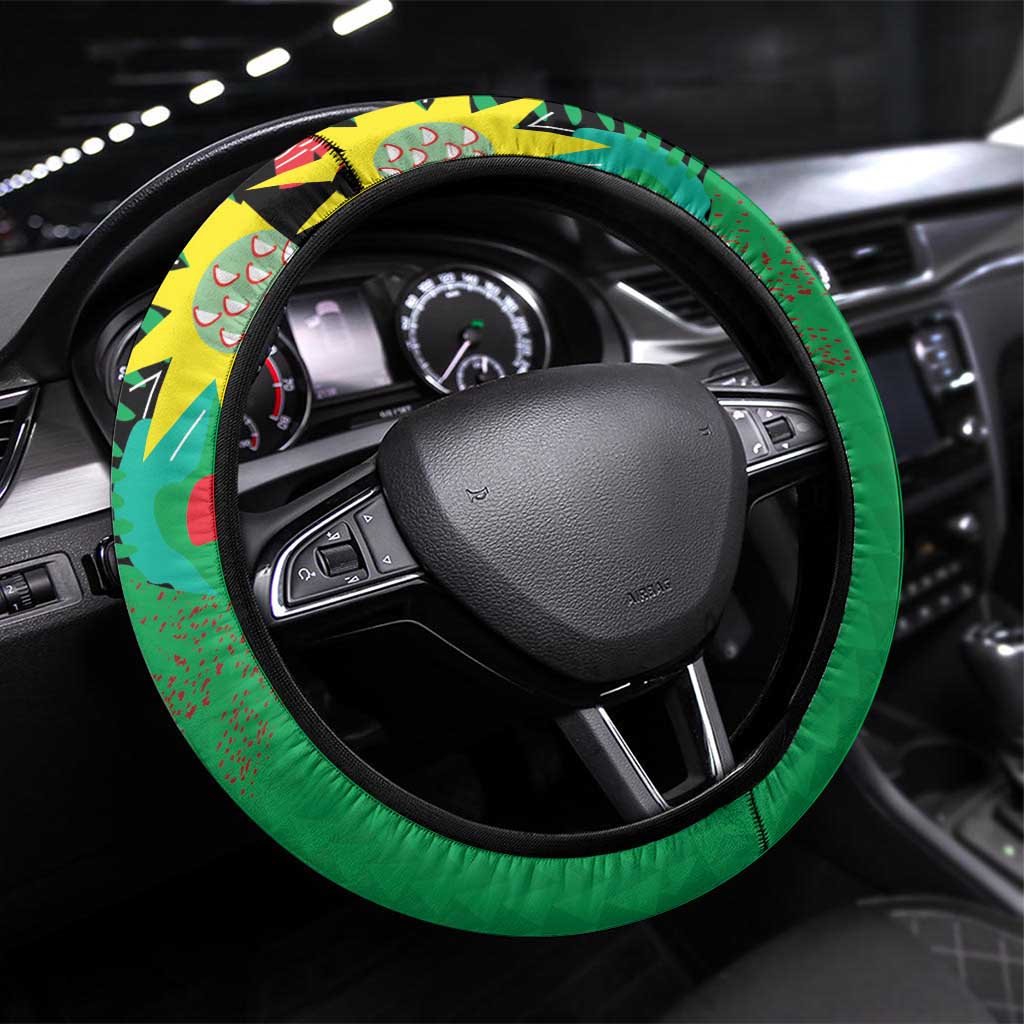 Caribbean Cricket St Kitts and Nevis Steering Wheel Cover Two Islands One Fire Patriots Crown 2025 - Green - Wonder Print Shop
