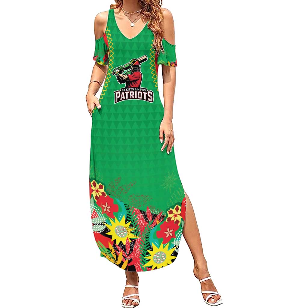 Custom Caribbean Cricket St Kitts and Nevis Summer Maxi Dress Two Islands One Fire Patriots Crown 2025 - Green - Wonder Print Shop