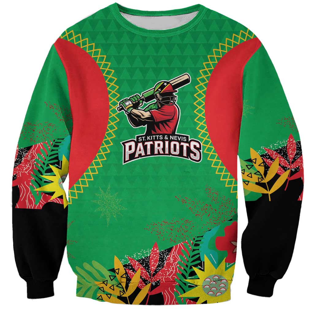 Custom Caribbean Cricket St Kitts and Nevis Sweatshirt Two Islands One Fire Patriots Crown 2025 - Green - Wonder Print Shop