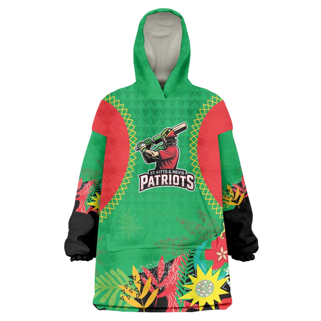 Custom Caribbean Cricket St Kitts and Nevis Wearable Blanket Hoodie Two Islands One Fire Patriots Crown 2025 - Green - Wonder Print Shop