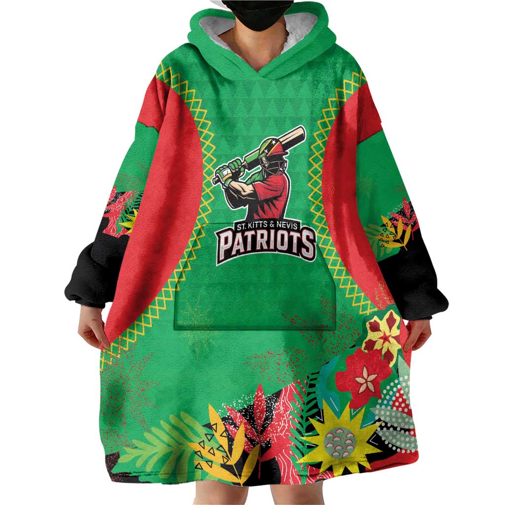 Custom Caribbean Cricket St Kitts and Nevis Wearable Blanket Hoodie Two Islands One Fire Patriots Crown 2025 - Green - Wonder Print Shop