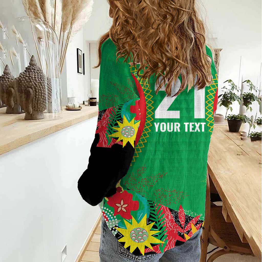 Custom Caribbean Cricket St Kitts and Nevis Women Casual Shirt Two Islands One Fire Patriots Crown 2025 - Green - Wonder Print Shop