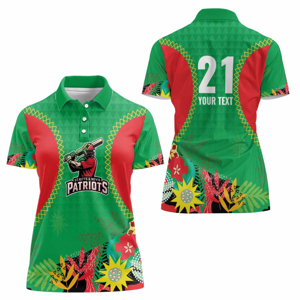 Custom Caribbean Cricket St Kitts and Nevis Women Polo Shirt Two Islands One Fire Patriots Crown 2025 - Green - Wonder Print Shop