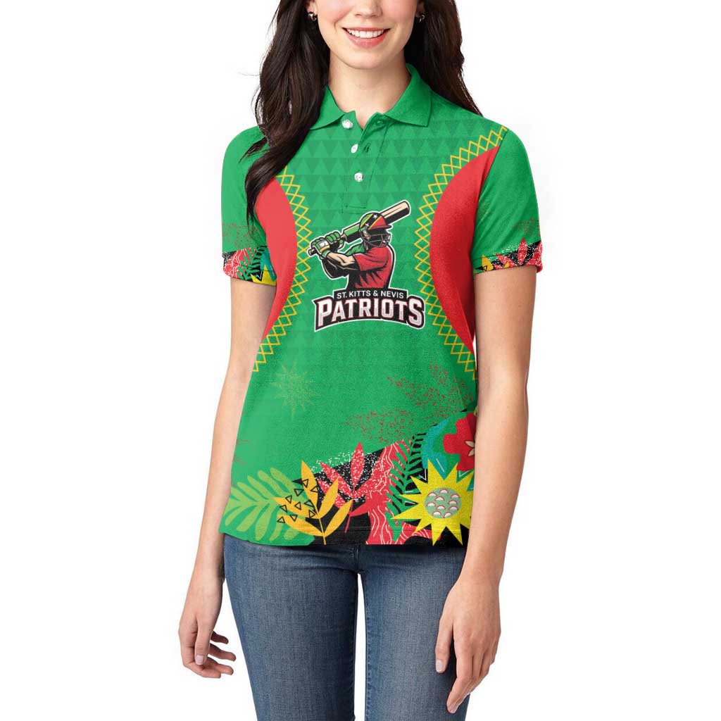 Custom Caribbean Cricket St Kitts and Nevis Women Polo Shirt Two Islands One Fire Patriots Crown 2025 - Green - Wonder Print Shop