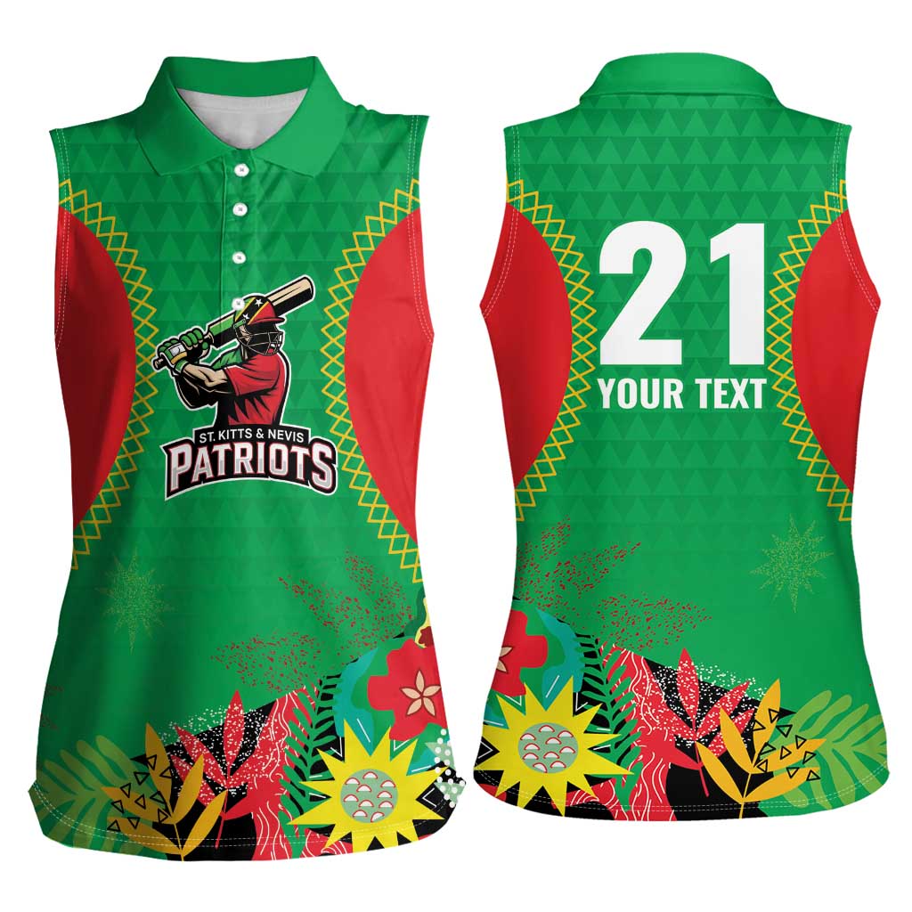 Custom Caribbean Cricket St Kitts and Nevis Women Sleeveless Polo Shirt Two Islands One Fire Patriots Crown 2025 - Green - Wonder Print Shop