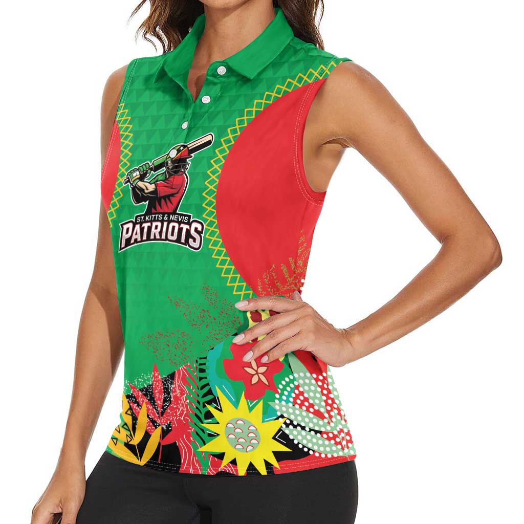 Custom Caribbean Cricket St Kitts and Nevis Women Sleeveless Polo Shirt Two Islands One Fire Patriots Crown 2025 - Green - Wonder Print Shop