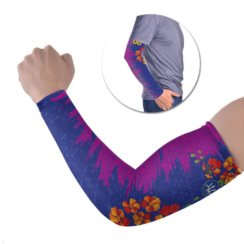 Custom Women’s Cricket Barbados Floral Series Arm Sleeves Blue Pink Pride of Barbados