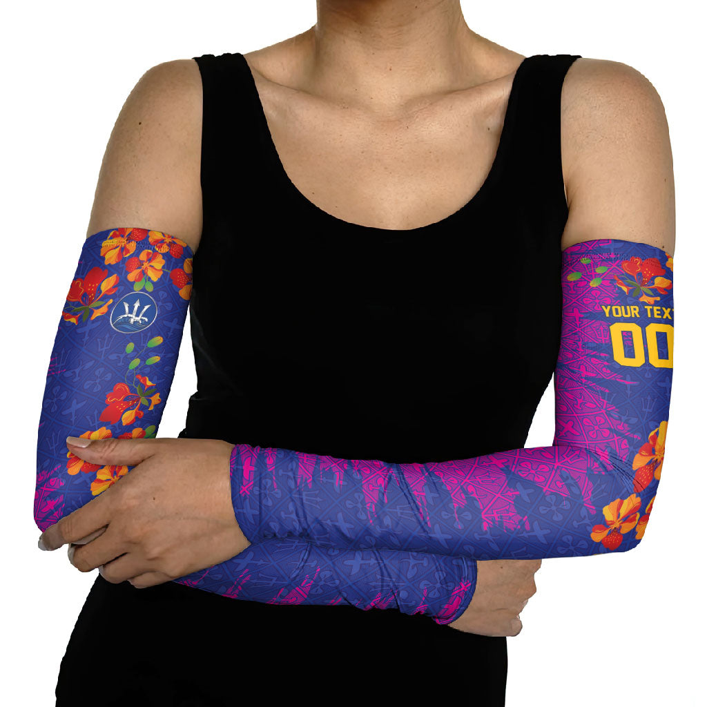 Custom Women’s Cricket Barbados Floral Series Arm Sleeves Blue Pink Pride of Barbados