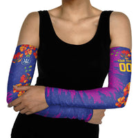 Custom Women’s Cricket Barbados Floral Series Arm Sleeves Blue Pink Pride of Barbados