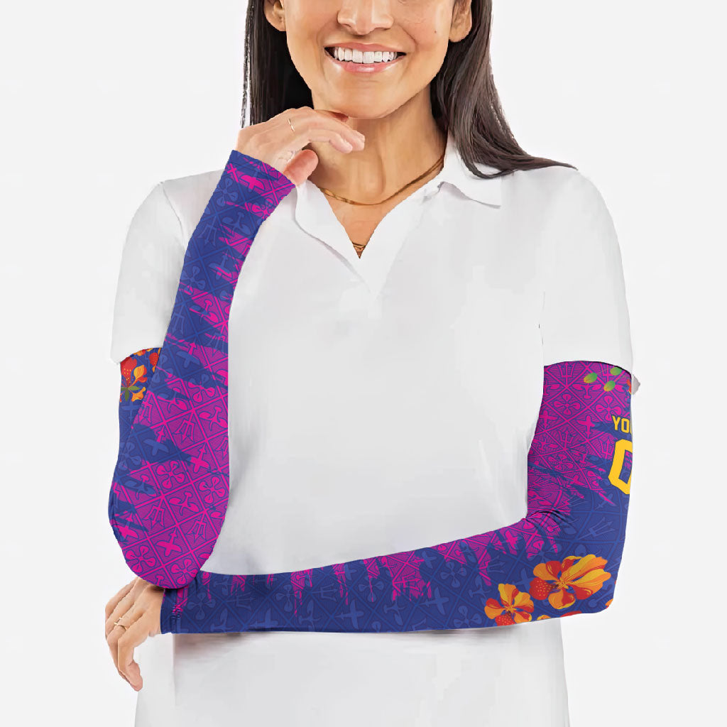 Custom Women’s Cricket Barbados Floral Series Arm Sleeves Blue Pink Pride of Barbados
