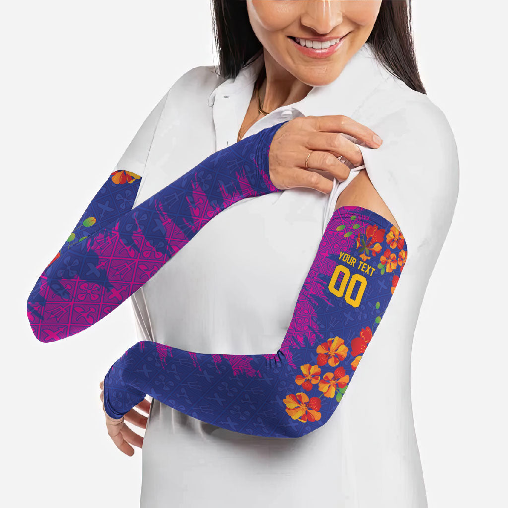 Custom Women’s Cricket Barbados Floral Series Arm Sleeves Blue Pink Pride of Barbados