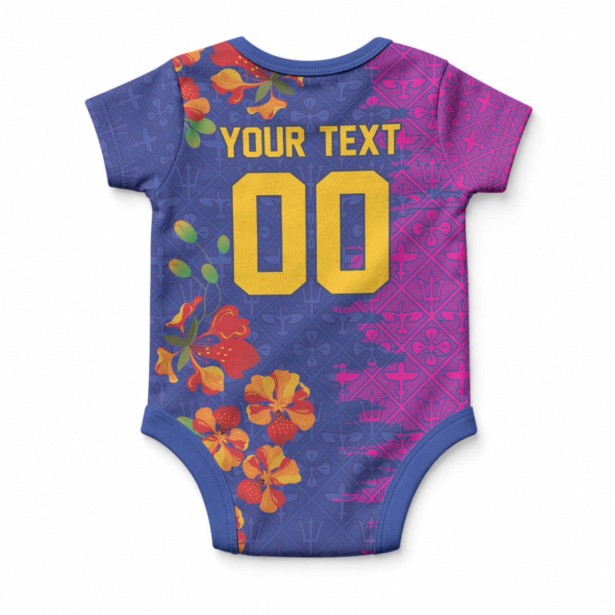 Custom Women’s Cricket Barbados Floral Series Baby Onesie Blue Pink Pride of Barbados