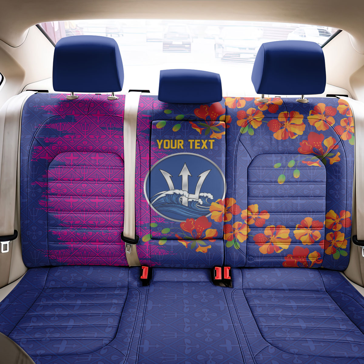 Custom Women’s Cricket Barbados Floral Series Back Car Seat Cover Blue Pink Pride of Barbados
