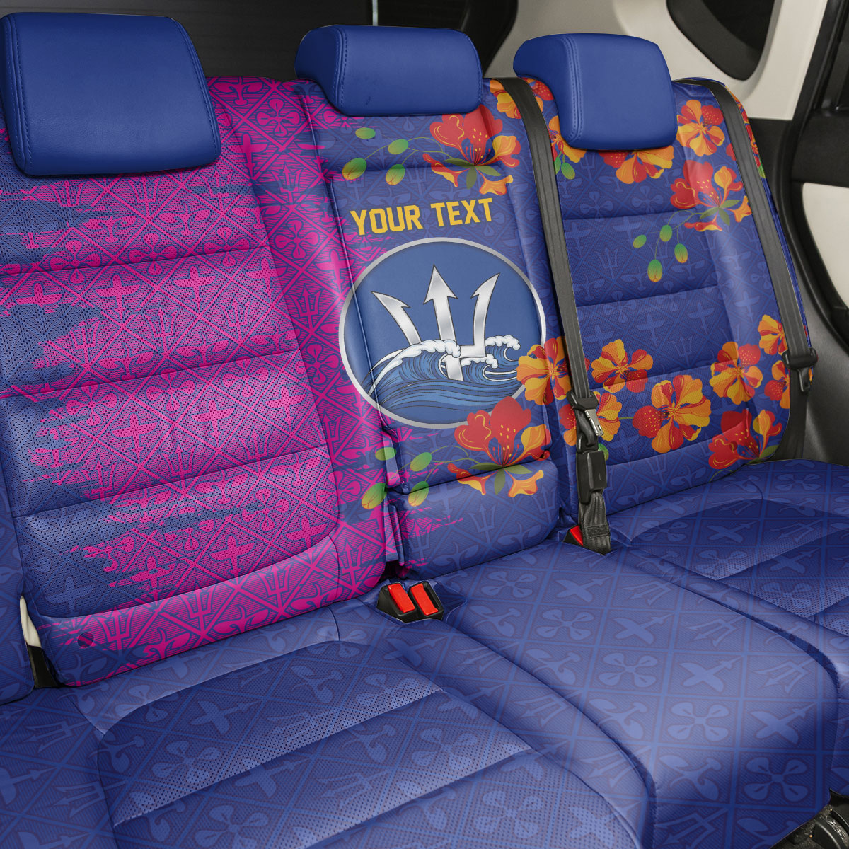 Custom Women’s Cricket Barbados Floral Series Back Car Seat Cover Blue Pink Pride of Barbados
