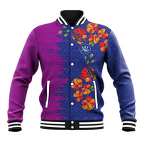 Custom Women’s Cricket Barbados Floral Series Baseball Jacket Blue Pink Pride of Barbados