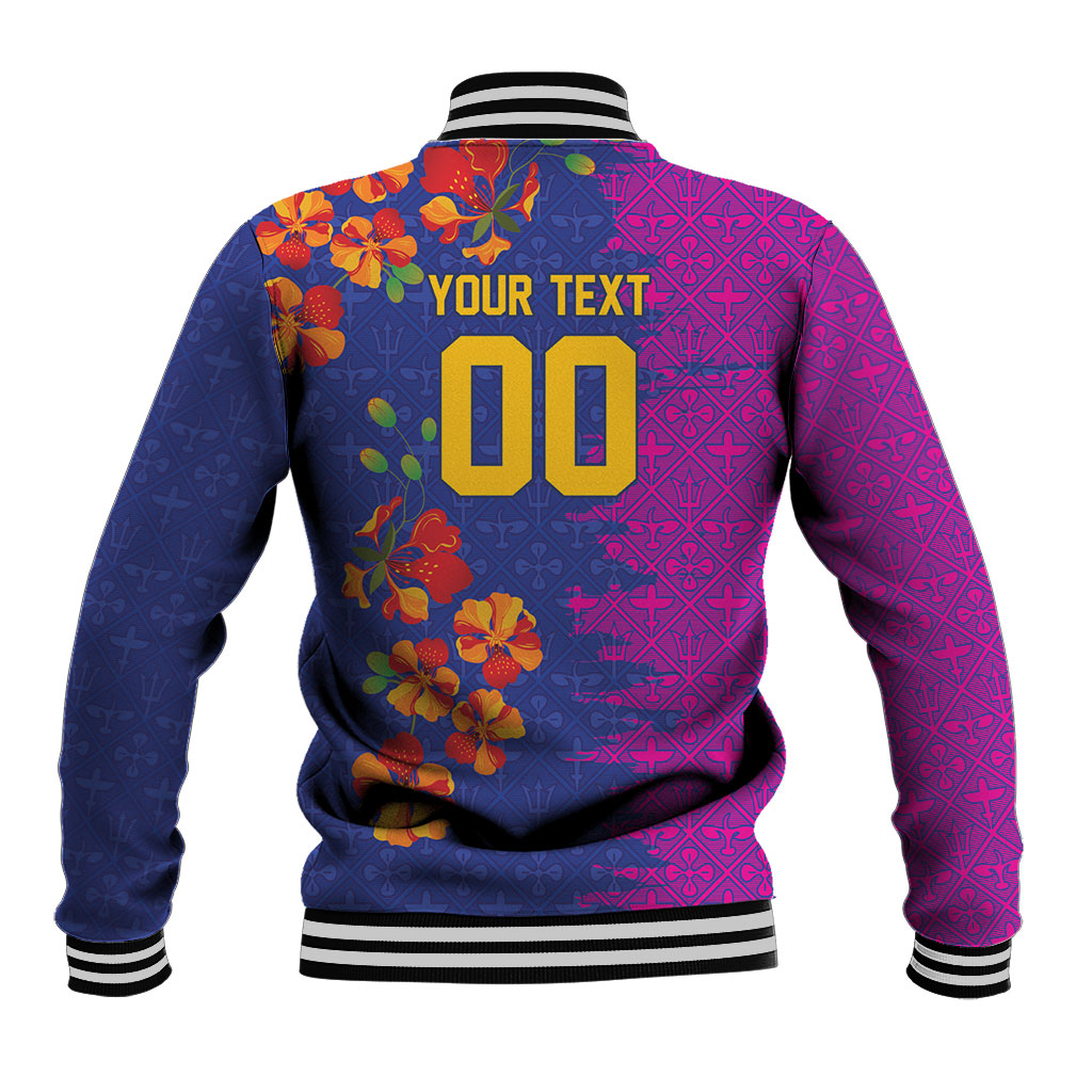 Custom Women’s Cricket Barbados Floral Series Baseball Jacket Blue Pink Pride of Barbados