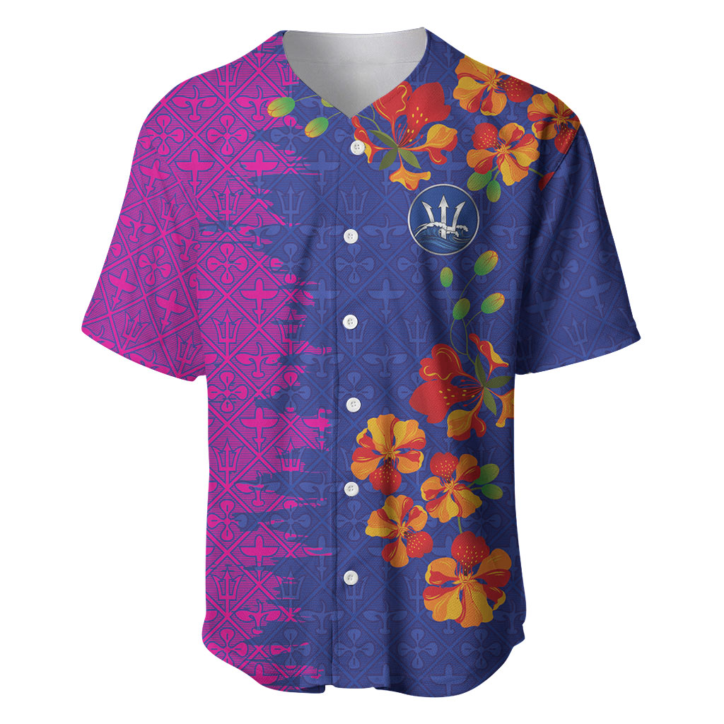 Custom Women’s Cricket Barbados Floral Series Baseball Jersey Blue Pink Pride of Barbados