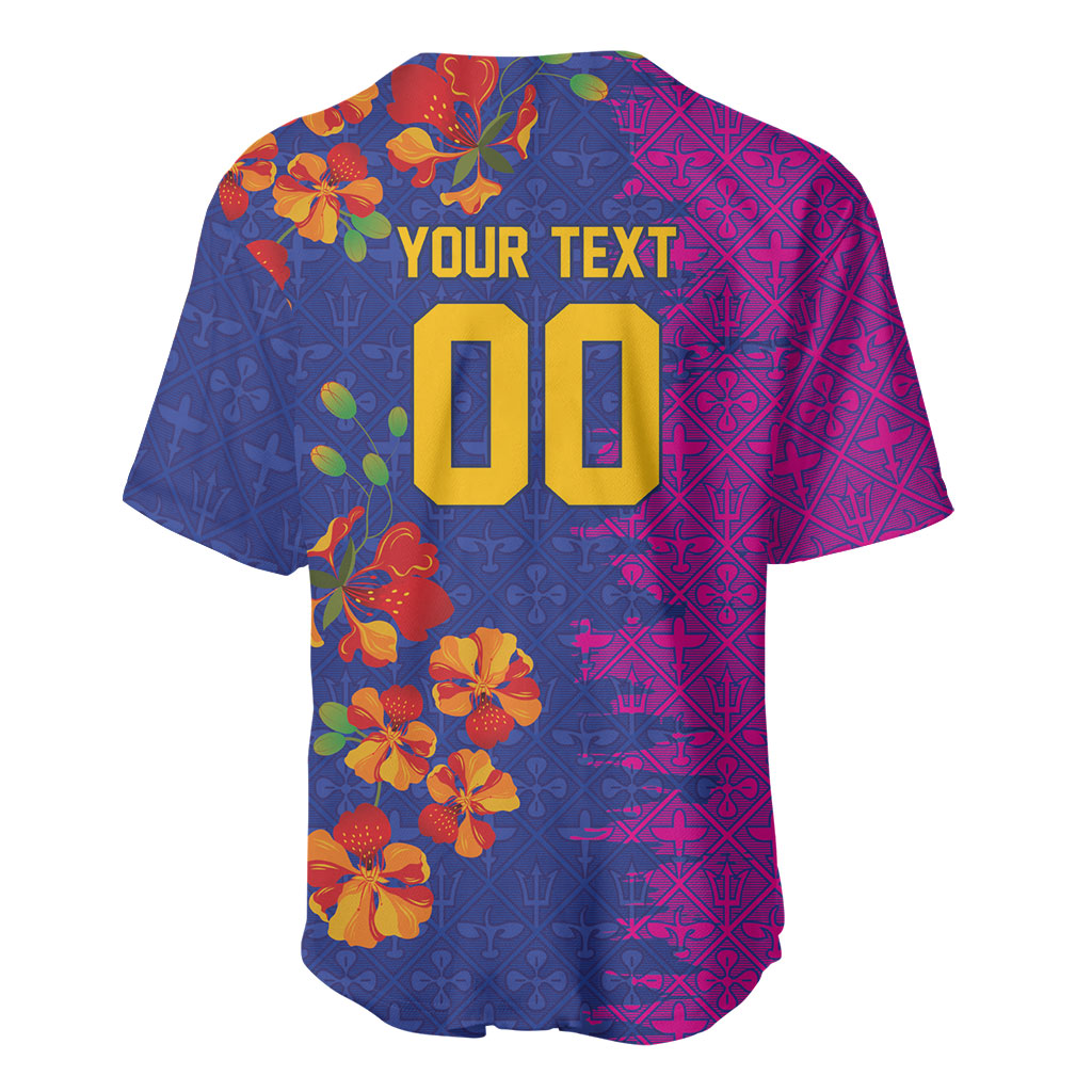 Custom Women’s Cricket Barbados Floral Series Baseball Jersey Blue Pink Pride of Barbados