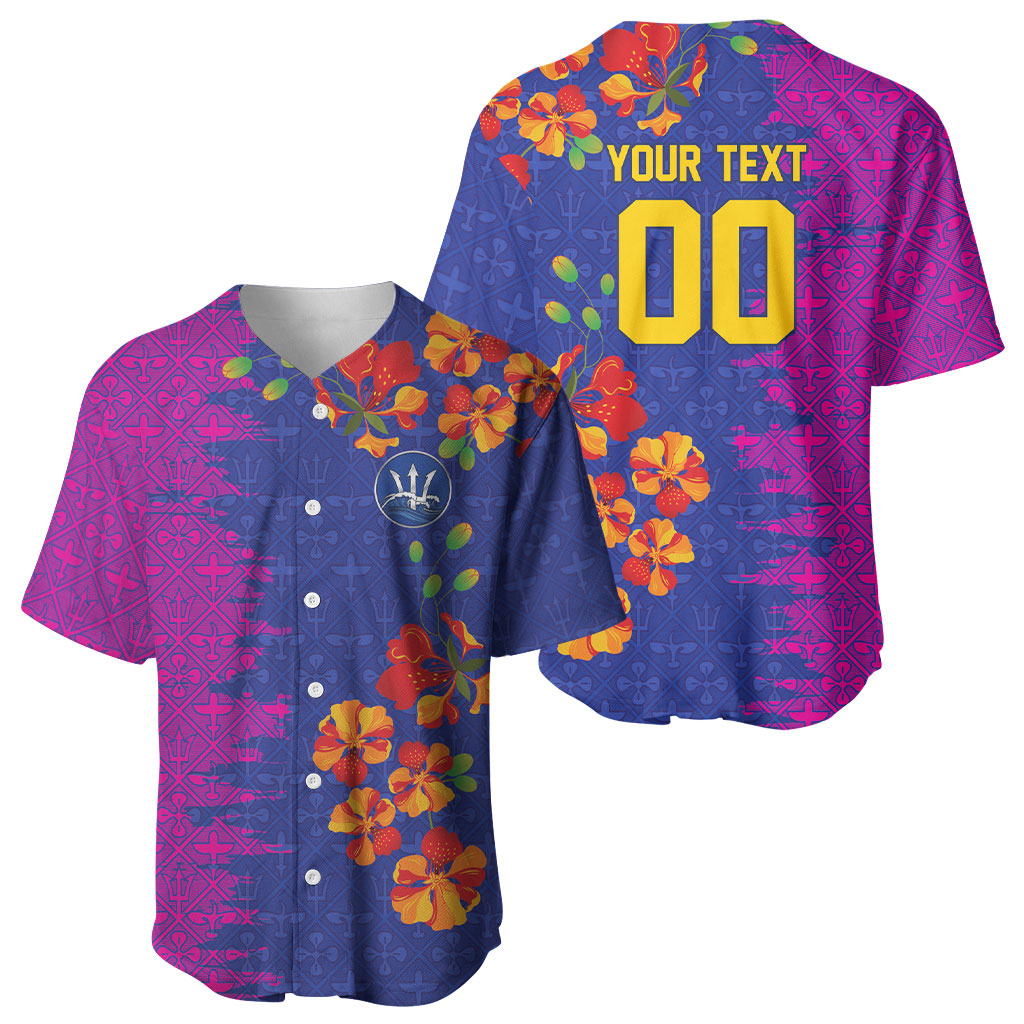 Custom Women’s Cricket Barbados Floral Series Baseball Jersey Blue Pink Pride of Barbados