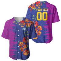 Custom Women’s Cricket Barbados Floral Series Baseball Jersey Blue Pink Pride of Barbados