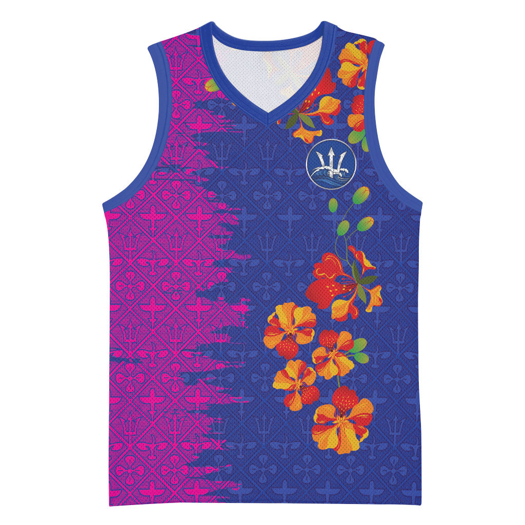 Custom Women’s Cricket Barbados Floral Series Basketball Jersey Blue Pink Pride of Barbados