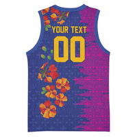 Custom Women’s Cricket Barbados Floral Series Basketball Jersey Blue Pink Pride of Barbados