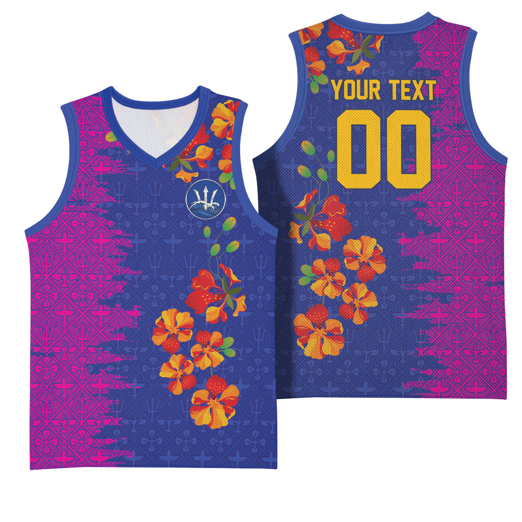 Custom Women’s Cricket Barbados Floral Series Basketball Jersey Blue Pink Pride of Barbados