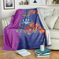 Custom Women’s Cricket Barbados Floral Series Blanket Blue Pink Pride of Barbados