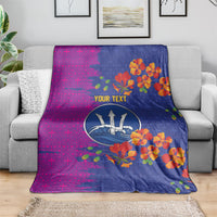 Custom Women’s Cricket Barbados Floral Series Blanket Blue Pink Pride of Barbados