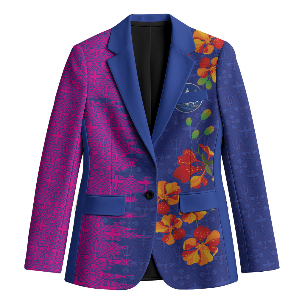 Custom Women’s Cricket Barbados Floral Series Blazer Blue Pink Pride of Barbados