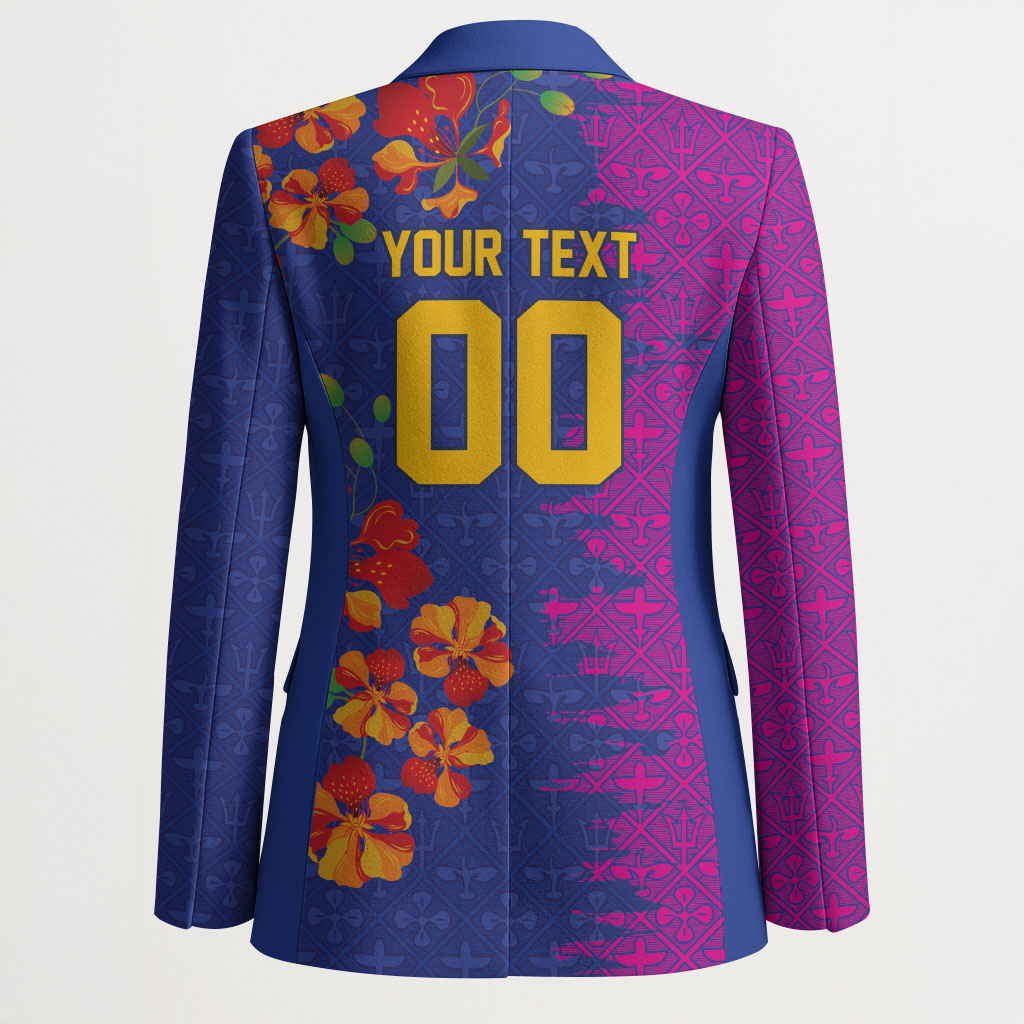 Custom Women’s Cricket Barbados Floral Series Blazer Blue Pink Pride of Barbados