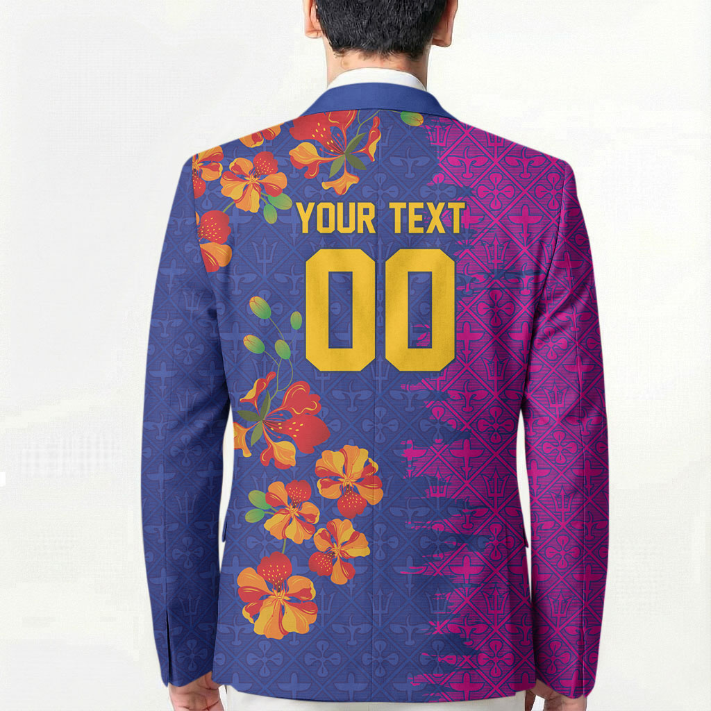 Custom Women’s Cricket Barbados Floral Series Blazer Blue Pink Pride of Barbados