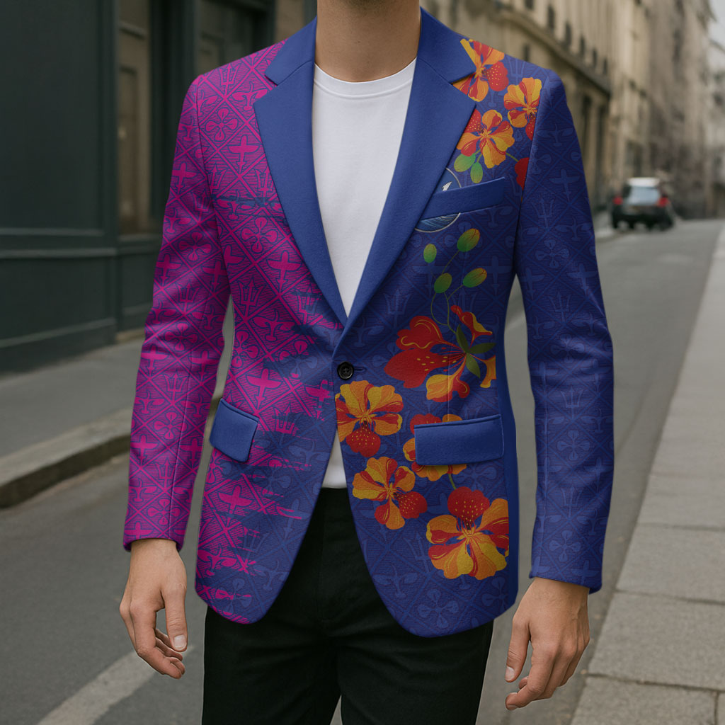 Custom Women’s Cricket Barbados Floral Series Blazer Blue Pink Pride of Barbados