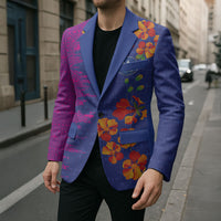 Custom Women’s Cricket Barbados Floral Series Blazer Blue Pink Pride of Barbados