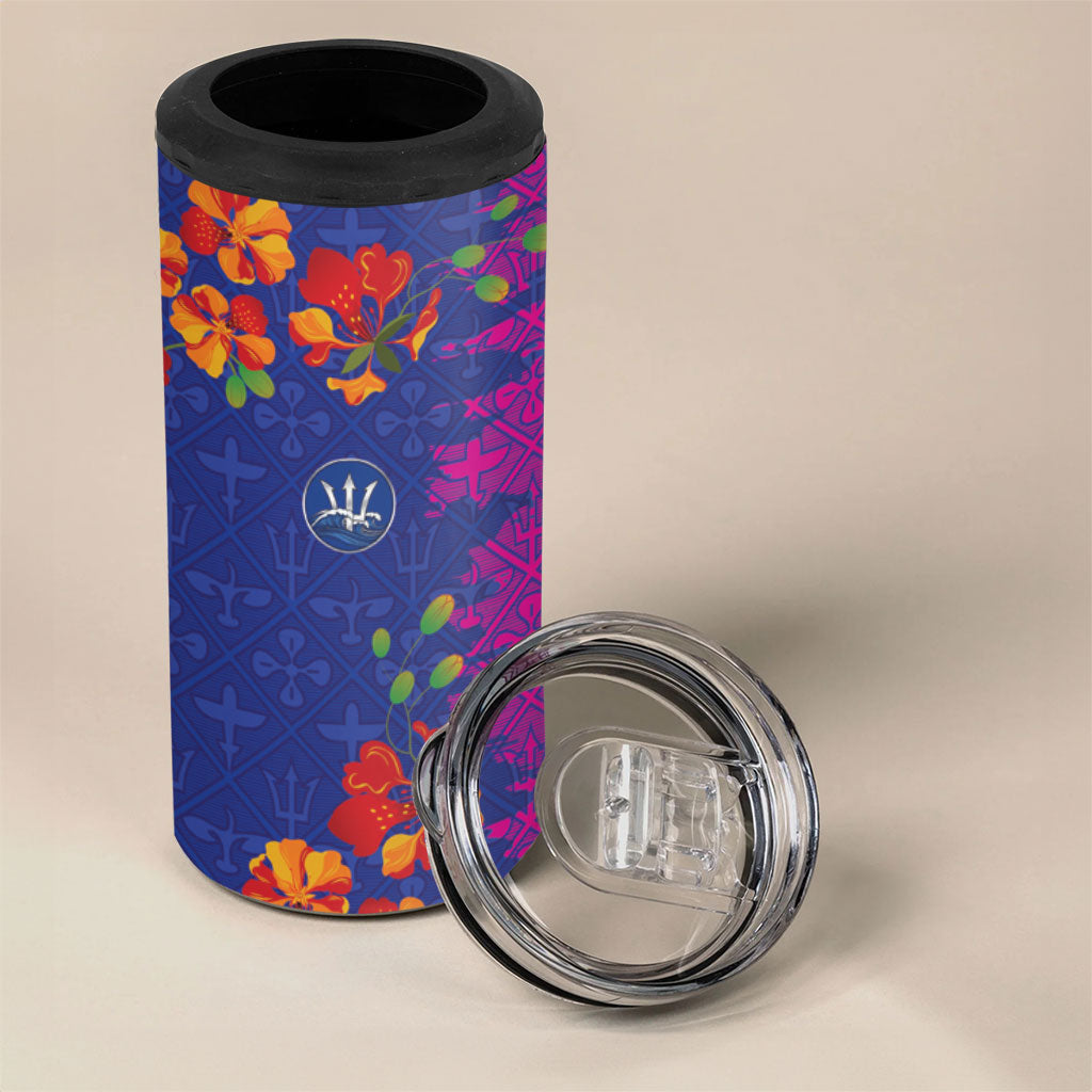 Custom Women’s Cricket Barbados Floral Series 4 in 1 Can Cooler Tumbler Blue Pink Pride of Barbados