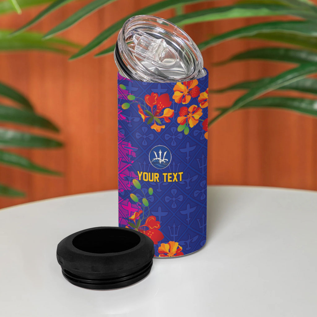 Custom Women’s Cricket Barbados Floral Series 4 in 1 Can Cooler Tumbler Blue Pink Pride of Barbados