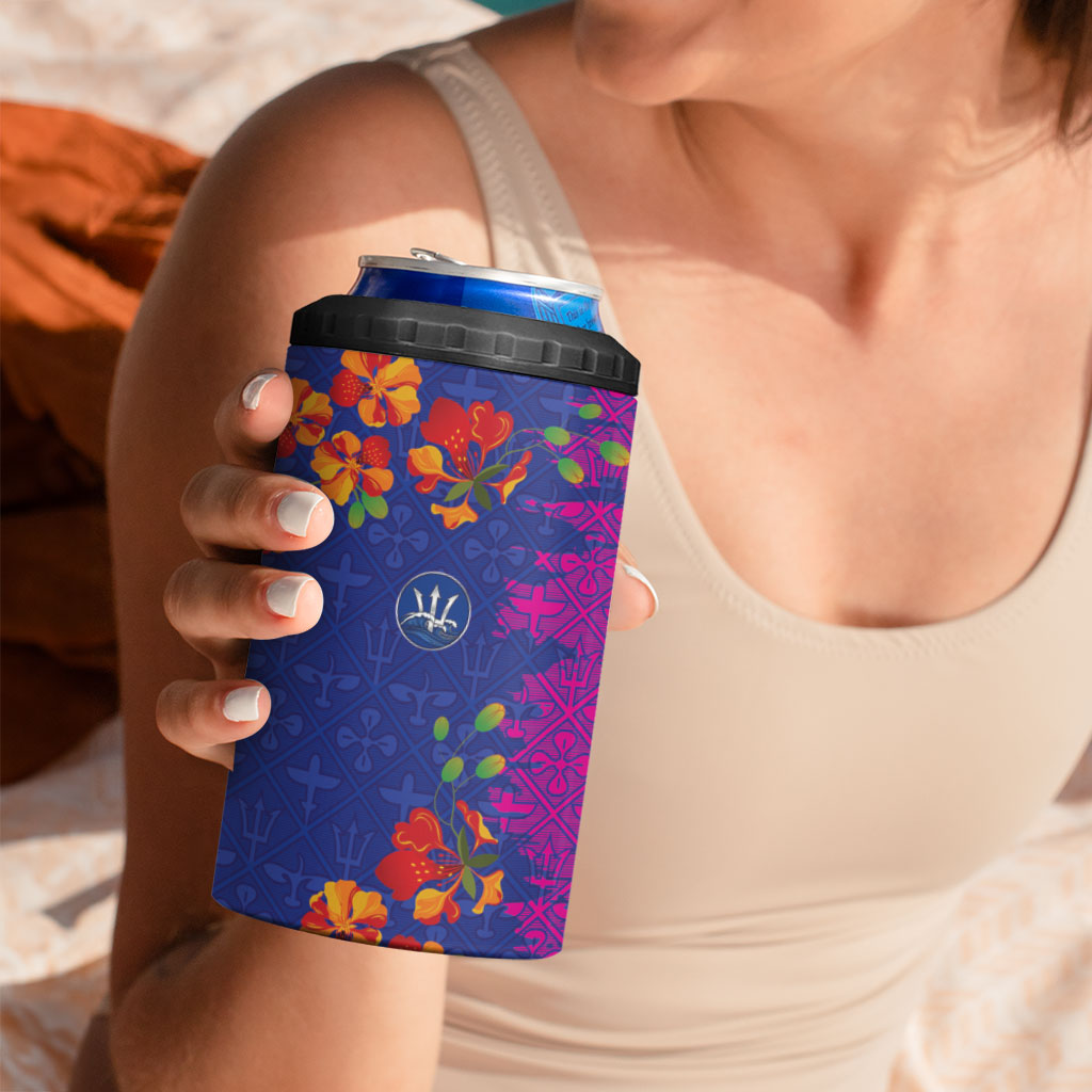 Custom Women’s Cricket Barbados Floral Series 4 in 1 Can Cooler Tumbler Blue Pink Pride of Barbados