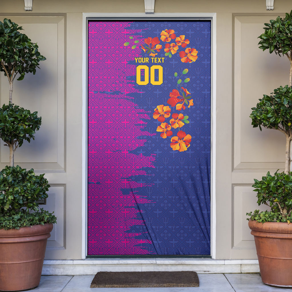 Custom Women’s Cricket Barbados Floral Series Door Cover Blue Pink Pride of Barbados