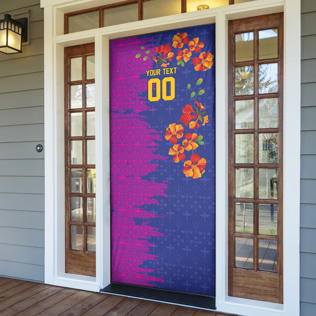 Custom Women’s Cricket Barbados Floral Series Door Cover Blue Pink Pride of Barbados