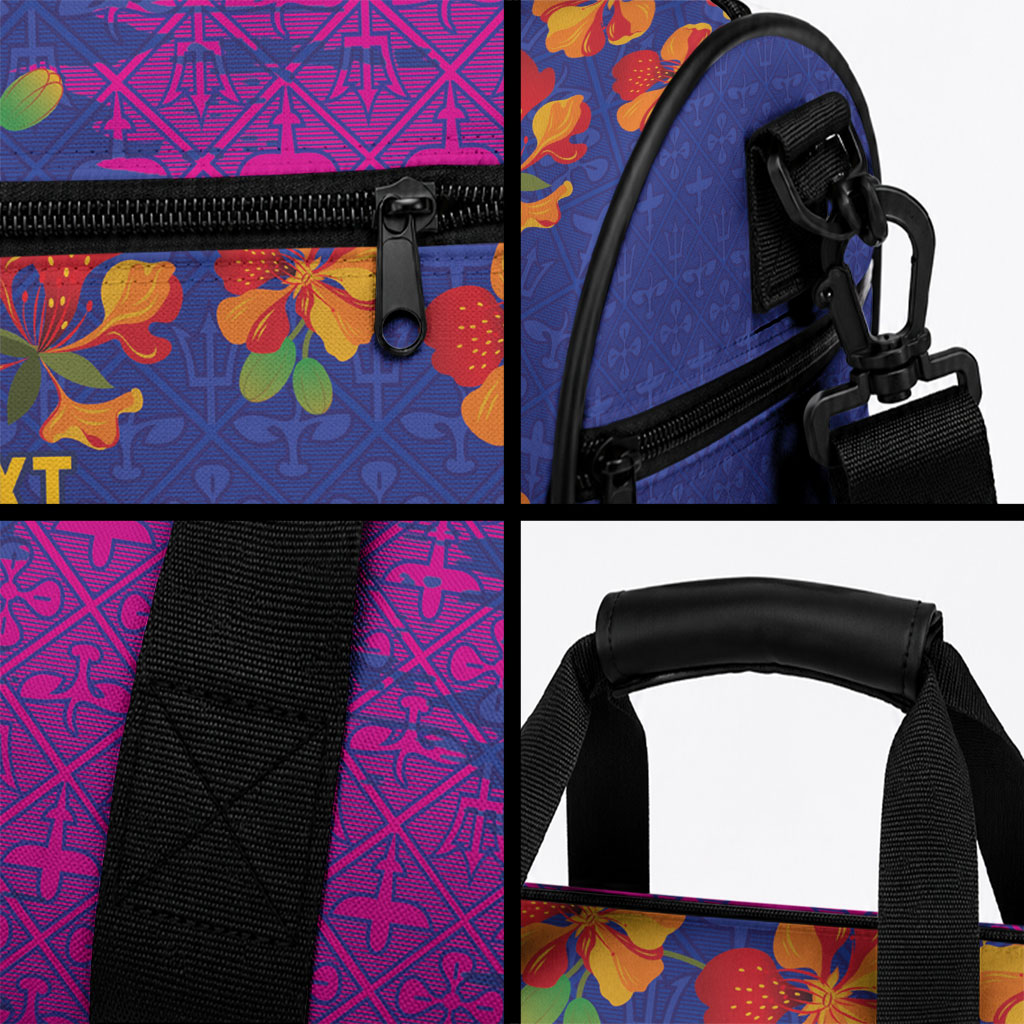 Custom Women’s Cricket Barbados Floral Series Duffle Bag Blue Pink Pride of Barbados