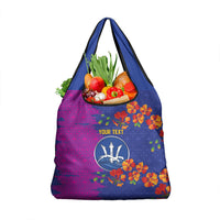 Custom Women’s Cricket Barbados Floral Series Grocery Bag Blue Pink Pride of Barbados