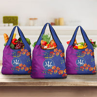 Custom Women’s Cricket Barbados Floral Series Grocery Bag Blue Pink Pride of Barbados