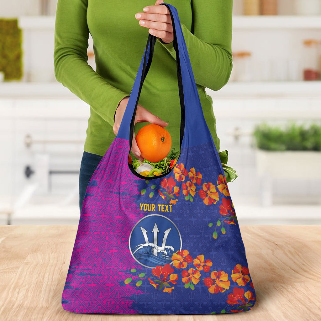 Custom Women’s Cricket Barbados Floral Series Grocery Bag Blue Pink Pride of Barbados