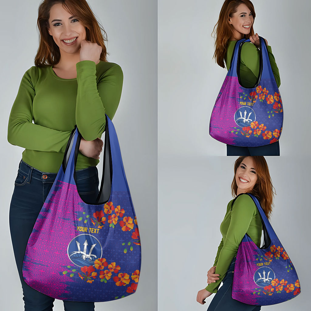 Custom Women’s Cricket Barbados Floral Series Grocery Bag Blue Pink Pride of Barbados