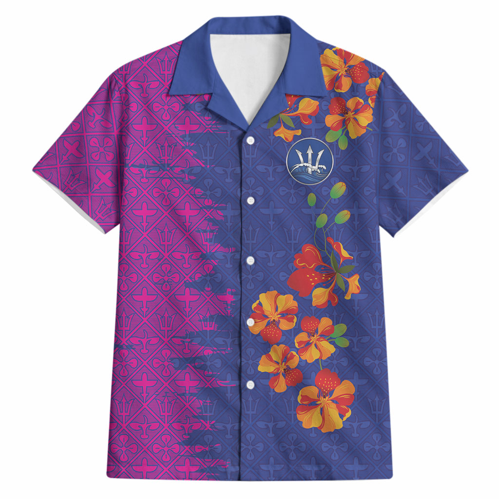 Custom Women’s Cricket Barbados Floral Series Hawaiian Shirt Blue Pink Pride of Barbados